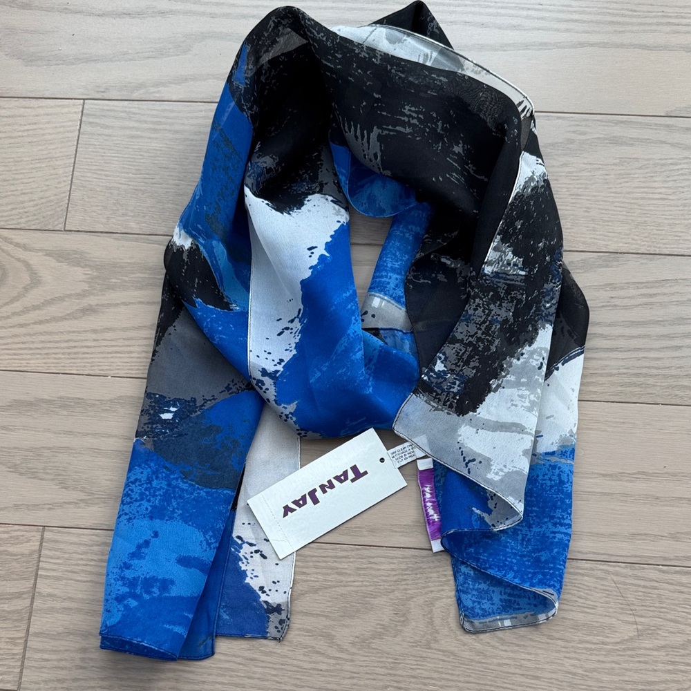 TanJay Vibrant Blue and Black Artistic Scarf